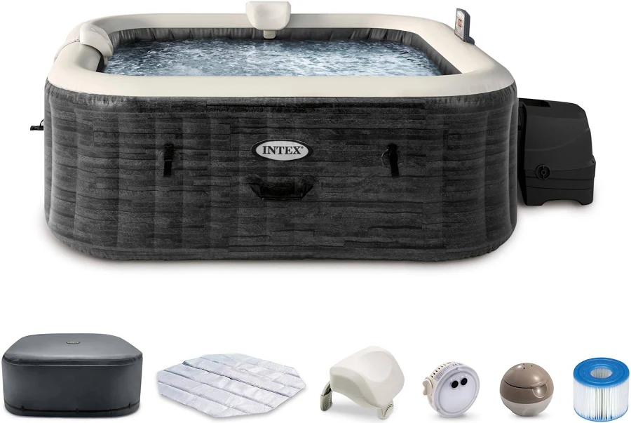shopping - 2026-08-11T174429.591 INTEX Purespa Greystone Deluxe Spa Set 170 Bubble Jet Hot Tub With Cover - Image 1