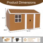 Walton 12X8 FT Heavy-Duty Storage Shed With Windows, Lockable Door & Ventilation - Weatherproof Outdoor Garden Shed For Backyard, Lawn, And Tool Organ - Image 5