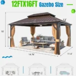 EROMMY 16 Ft. W x 12 Ft. D Aluminum Patio Gazebo - Image 4