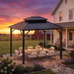 endark 10-FT x IRON Hard-top Gazebos with Mosquito Netting & Privacy Curtains - Image 2