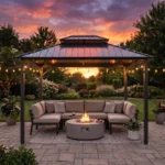 endark 10-FT x IRON Hard-top Gazebos with Mosquito Netting & Privacy Curtains