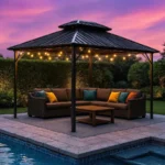 endark 10-FT x IRON Hard-top Gazebos with Mosquito Netting & Privacy Curtains - Image 3