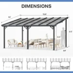 JolyDale 16x12 ft Aluminum Pergola with Polycarbonate Canopy - Image 5