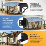 JolyDale 16x12 ft Aluminum Pergola with Polycarbonate Canopy - Image 4